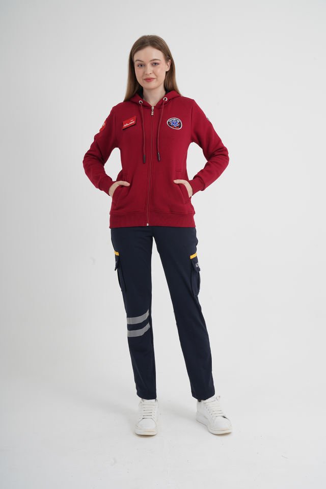 Yeni Paramedik Bordo Kapşonlu Polar (Unisex)