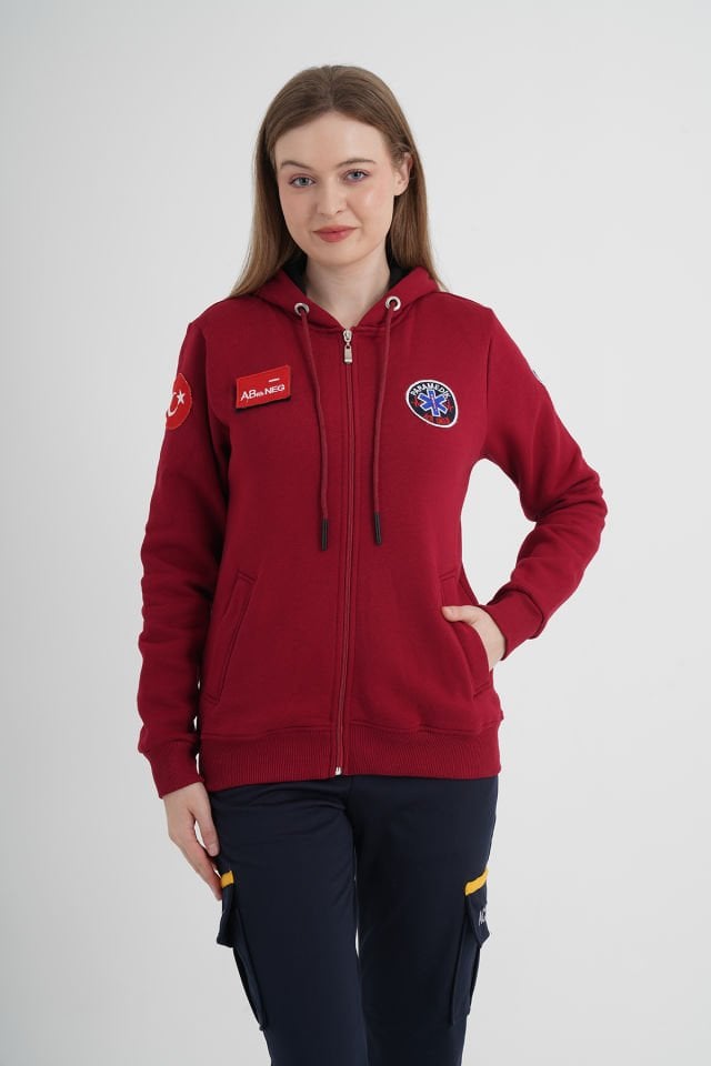 Yeni Paramedik Bordo Kapşonlu Polar (Unisex)