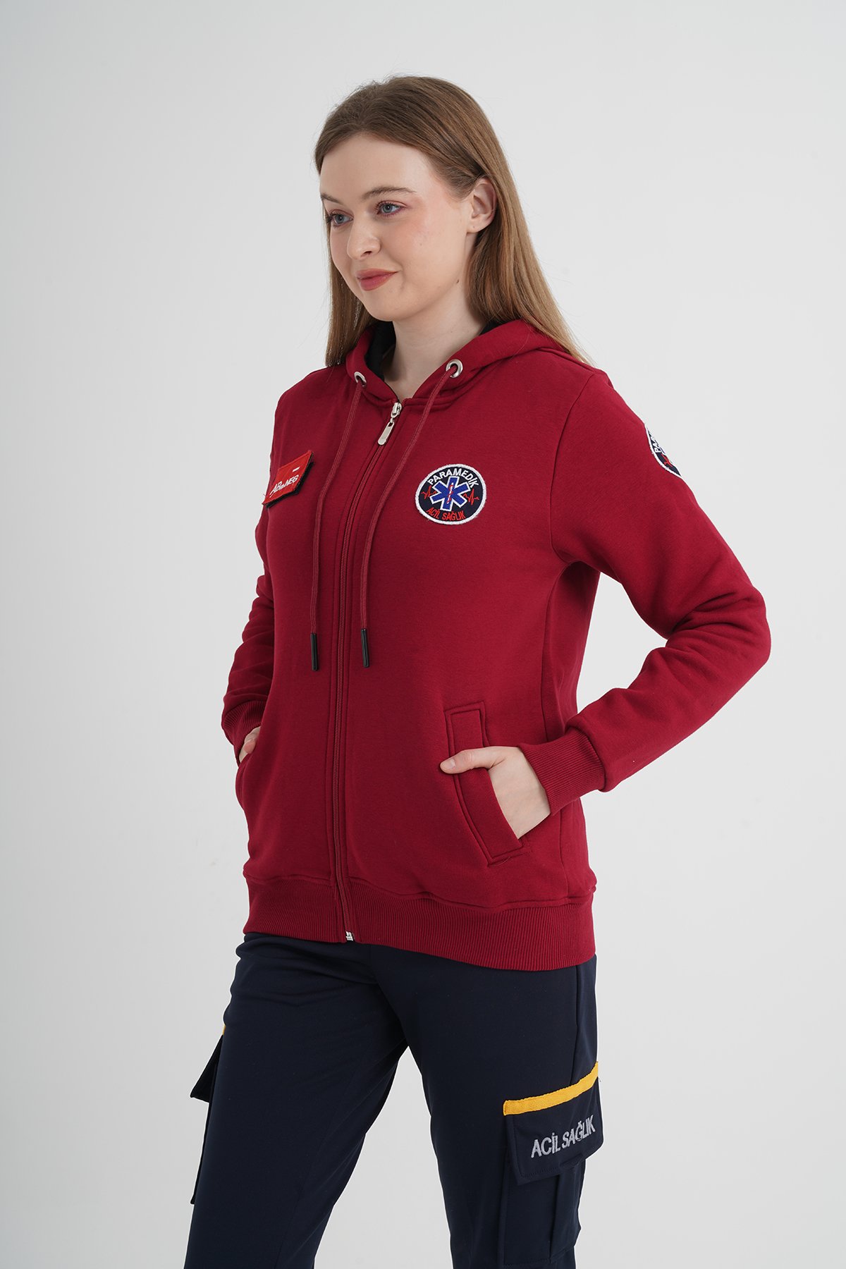 Yeni Paramedik Bordo Kapşonlu Polar (Unisex)