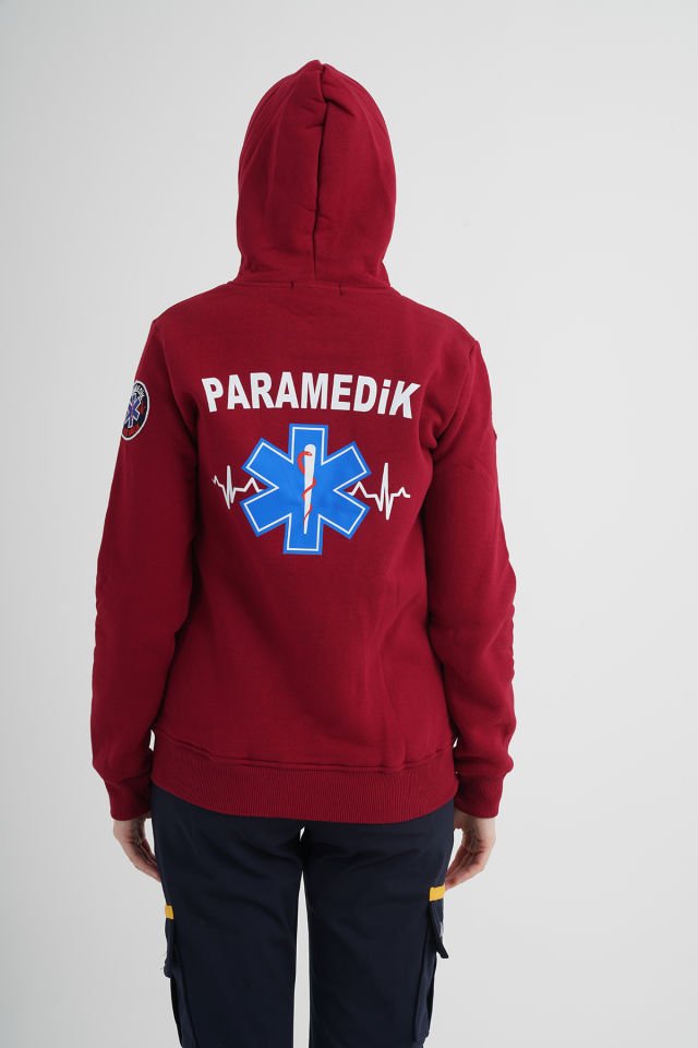 Yeni Paramedik Bordo Kapşonlu Polar (Unisex)