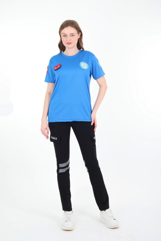 Evde Sağlık Sax Mavisi Sıfır Yaka Comfort T-shirt (Unisex-Fileli)