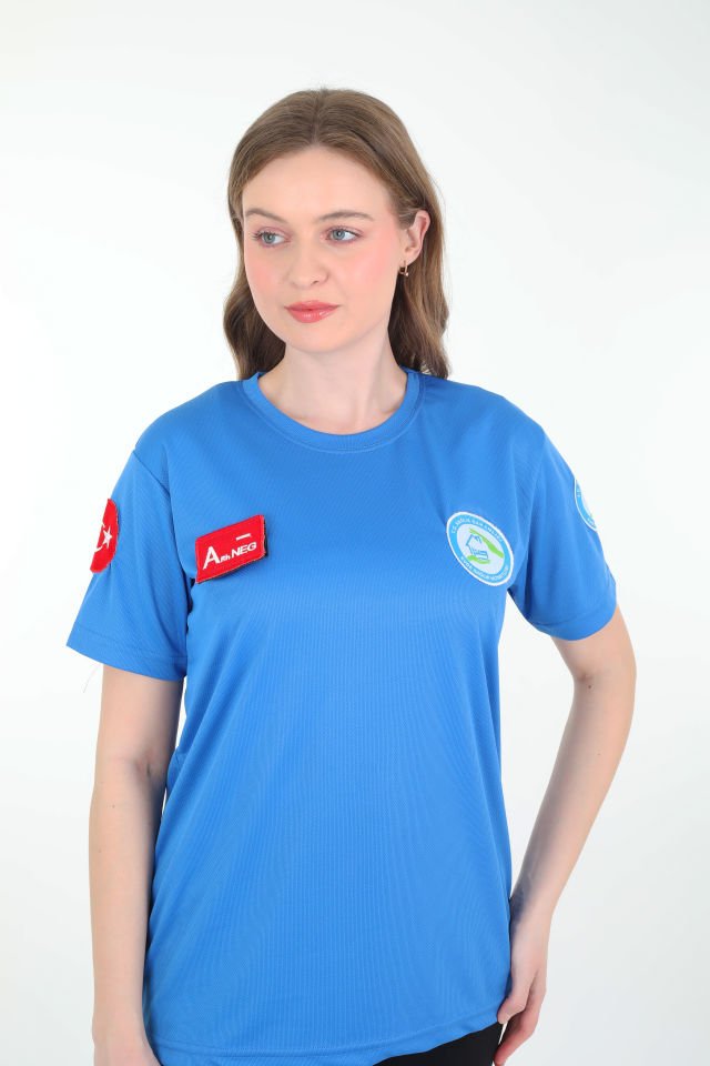 Evde Sağlık Sax Mavisi Sıfır Yaka Comfort T-shirt (Unisex-Fileli)