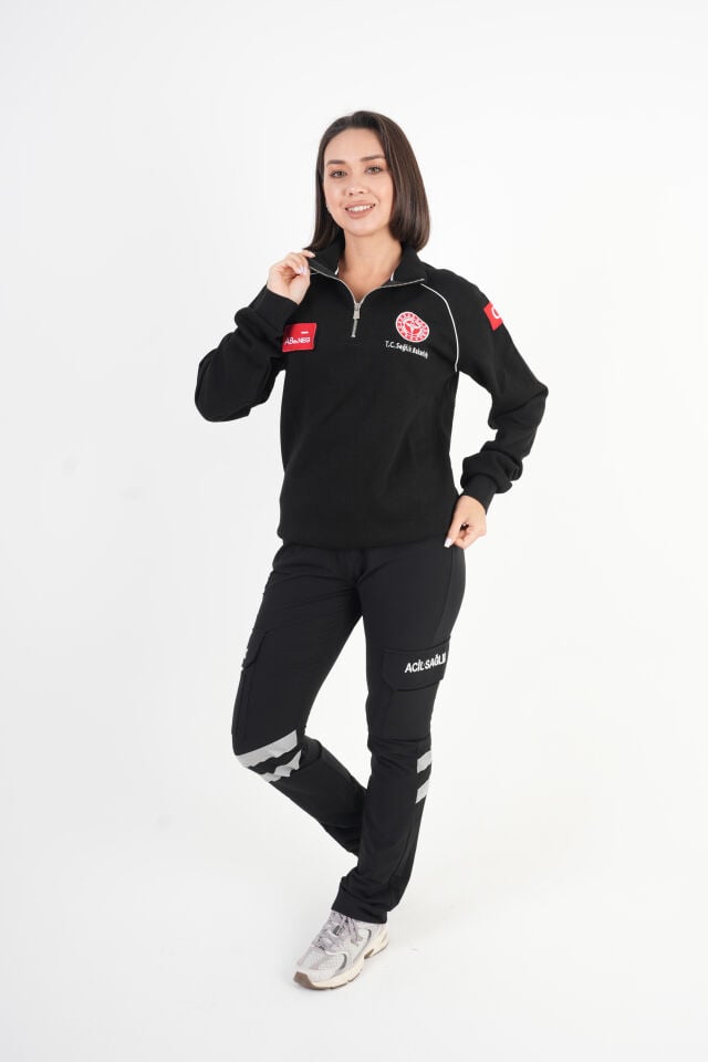 Sağlık Bakanlığı 112 Acil Sağlık Siyah Reglan Kol Fermuarlı Swit (Unisex)
