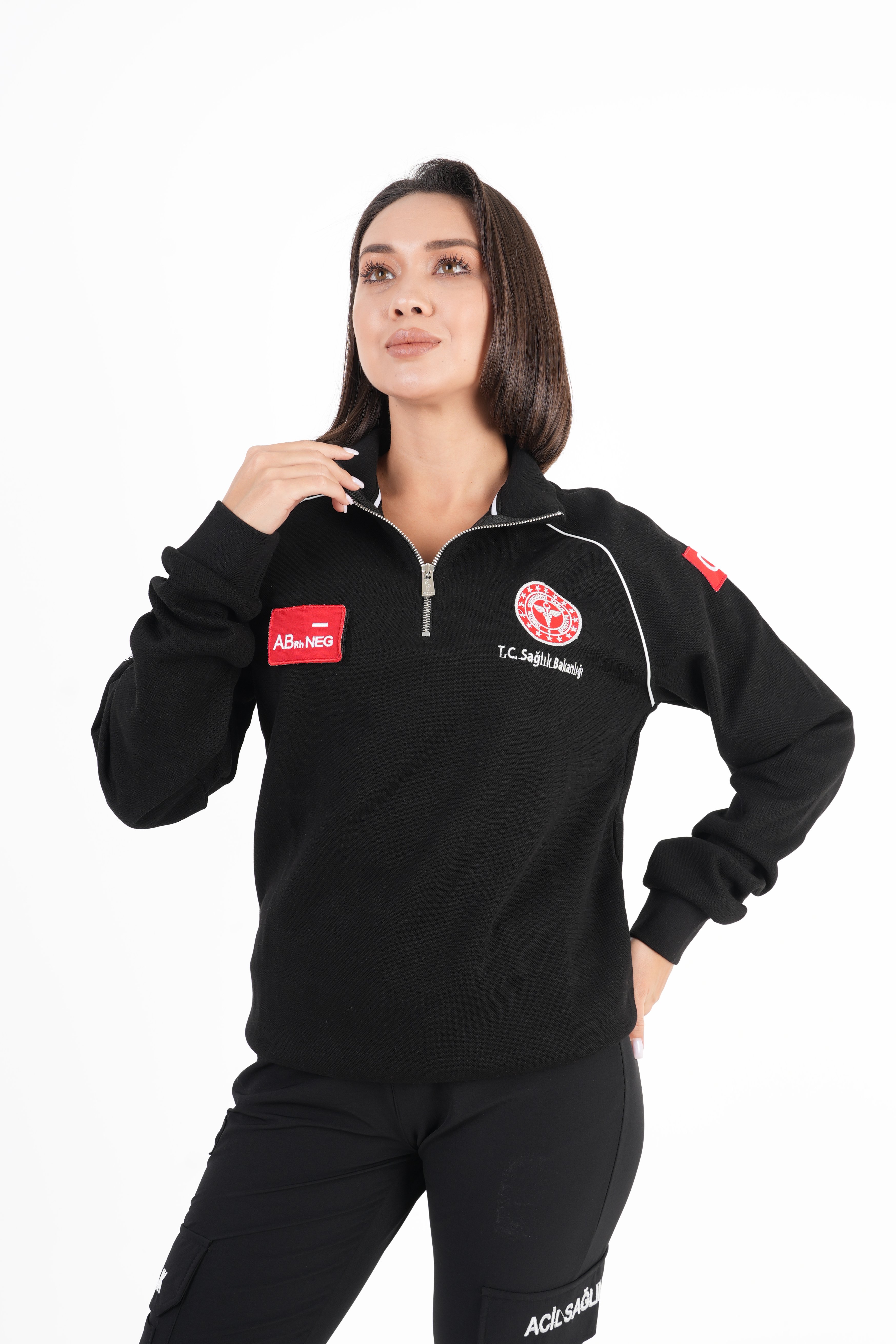 Sağlık Bakanlığı 112 Acil Sağlık Siyah Reglan Kol Fermuarlı Swit (Unisex)