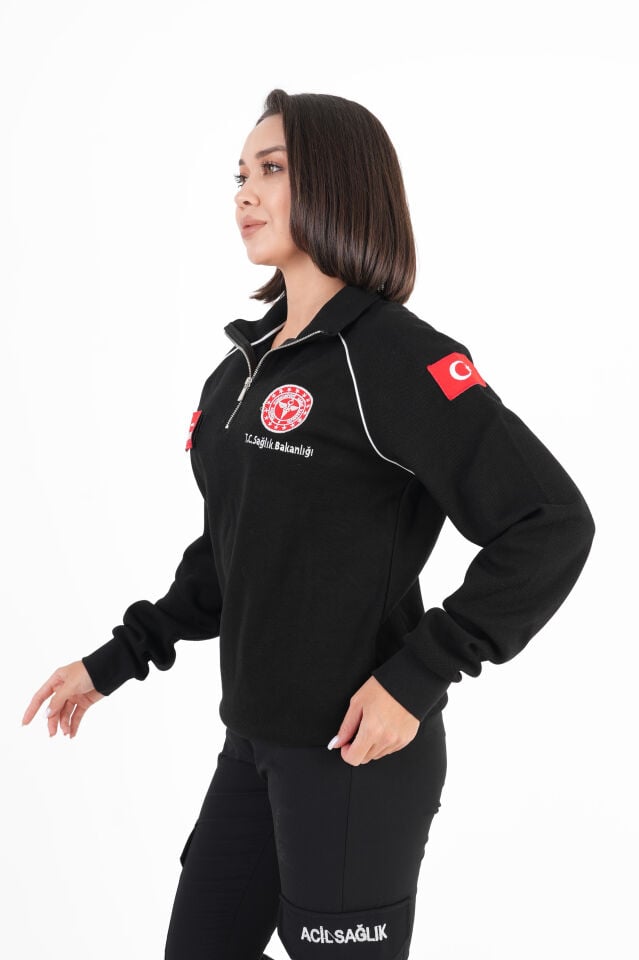 Sağlık Bakanlığı 112 Acil Sağlık Siyah Reglan Kol Fermuarlı Swit (Unisex)