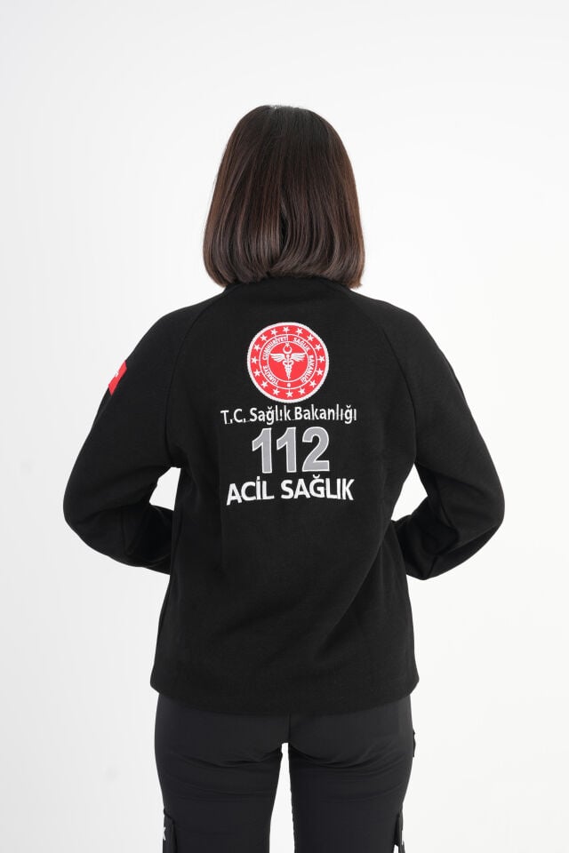 Sağlık Bakanlığı 112 Acil Sağlık Siyah Reglan Kol Fermuarlı Swit (Unisex)