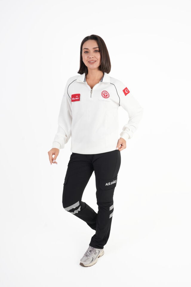 Sağlık Bakanlığı 112 Acil Sağlık Beyaz Reglan Kol Fermuarlı Swit (Unisex)