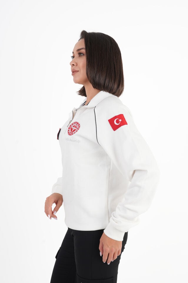 Sağlık Bakanlığı 112 Acil Sağlık Beyaz Reglan Kol Fermuarlı Swit (Unisex)