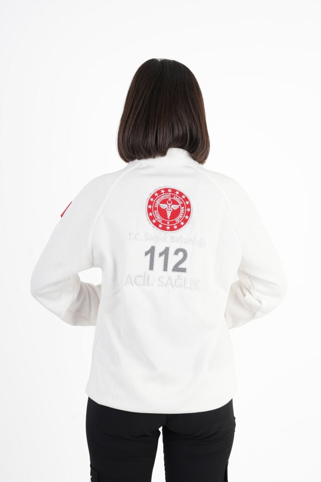 Sağlık Bakanlığı 112 Acil Sağlık Beyaz Reglan Kol Fermuarlı Swit (Unisex)