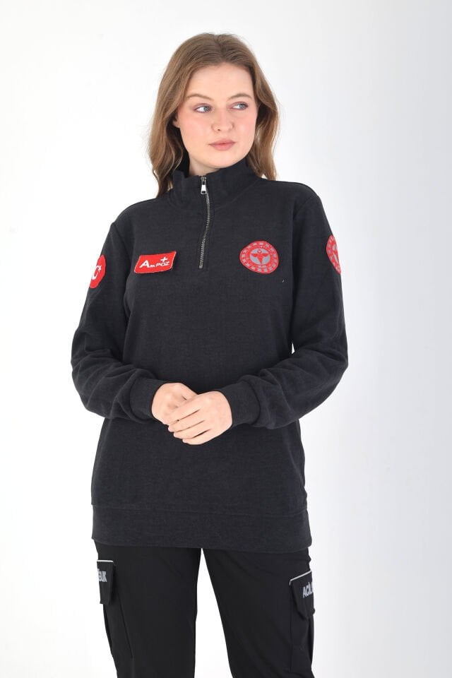 YENİ 112 Acil Sağlık Fermuarlı Örme Kumaş Füme Swit (Unisex)