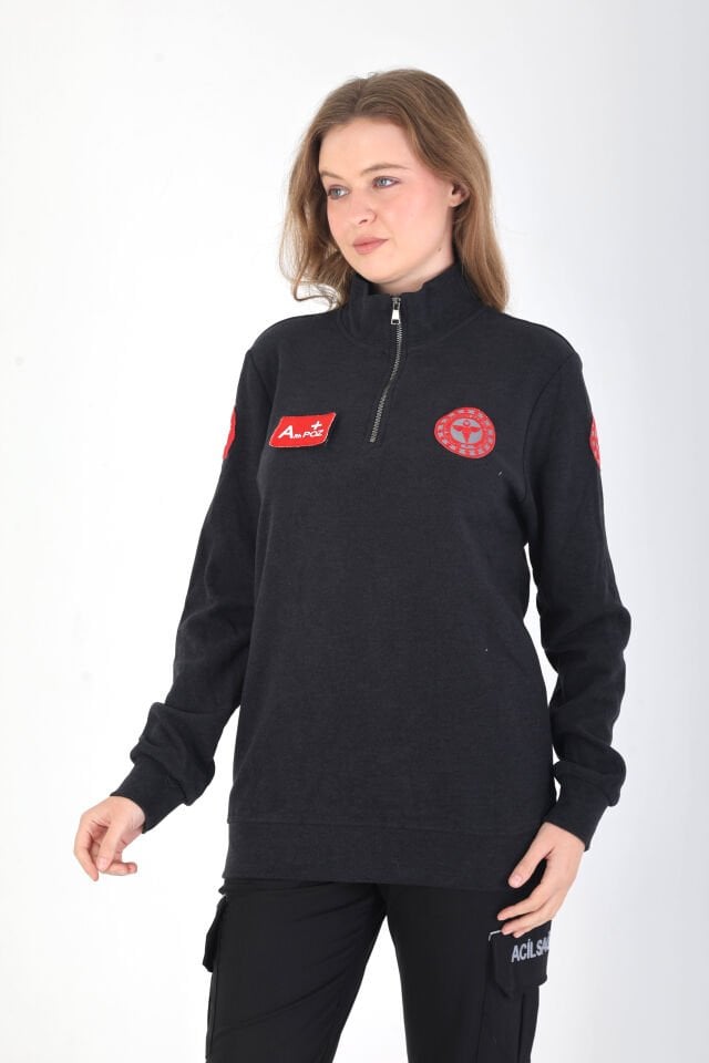 YENİ 112 Acil Sağlık Fermuarlı Örme Kumaş Füme Swit (Unisex)