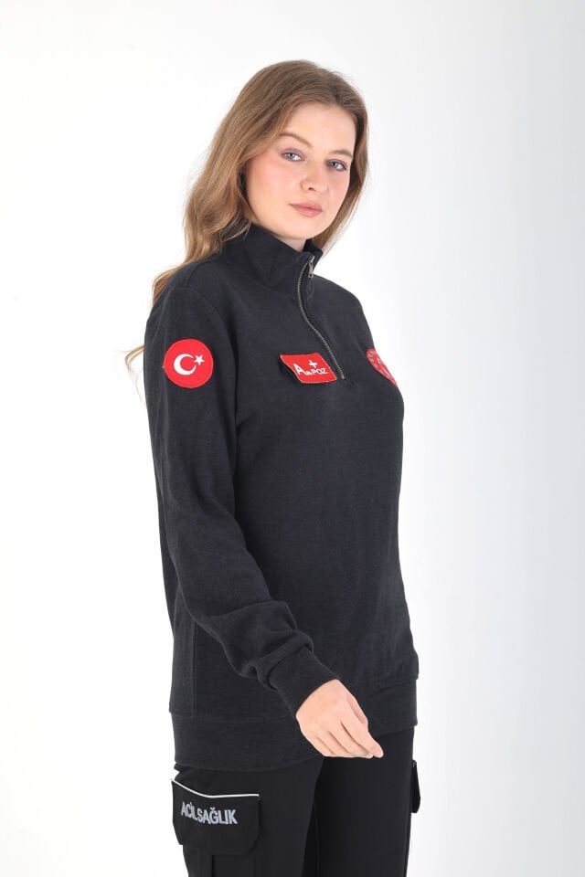 YENİ 112 Acil Sağlık Fermuarlı Örme Kumaş Füme Swit (Unisex)