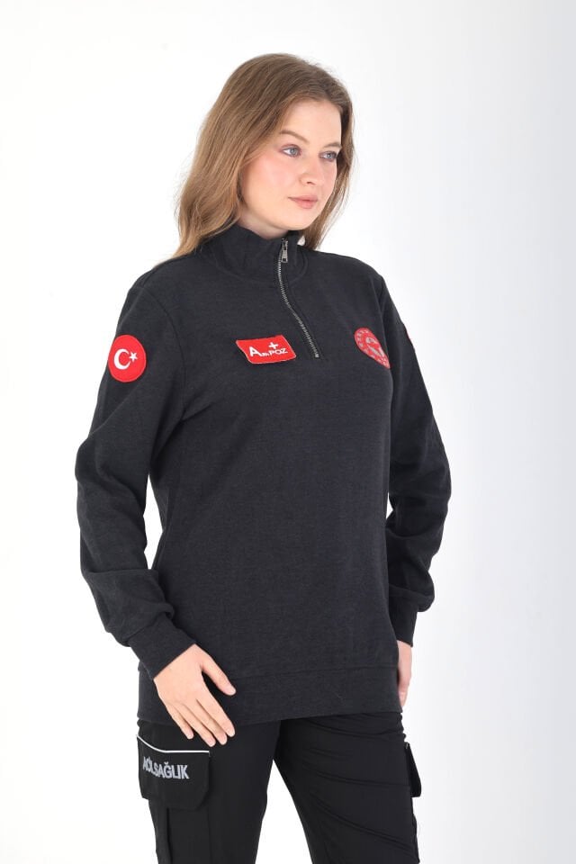 YENİ 112 Acil Sağlık Fermuarlı Örme Kumaş Füme Swit (Unisex)