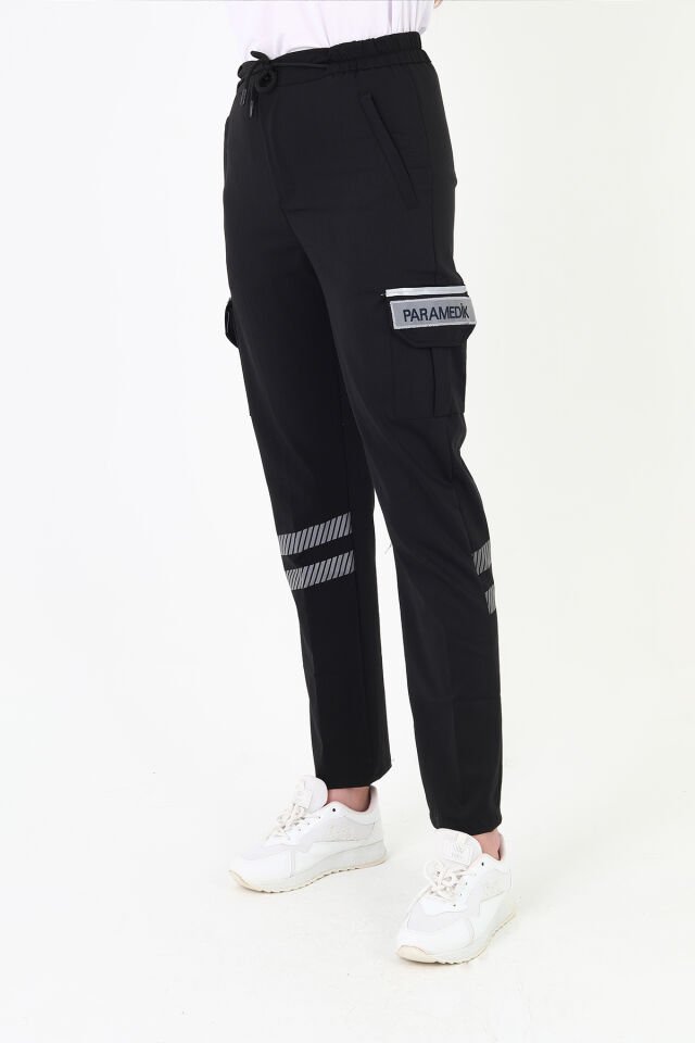 Yeni Paramedik Siyah Premium Likralı Pantolon (Unisex-Yüksek Bel)