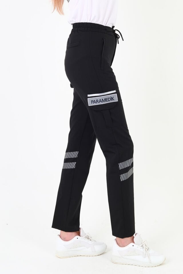 Yeni Paramedik Siyah Premium Likralı Pantolon (Unisex-Yüksek Bel)