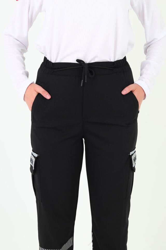Yeni Paramedik Siyah Premium Likralı Pantolon (Unisex-Yüksek Bel)