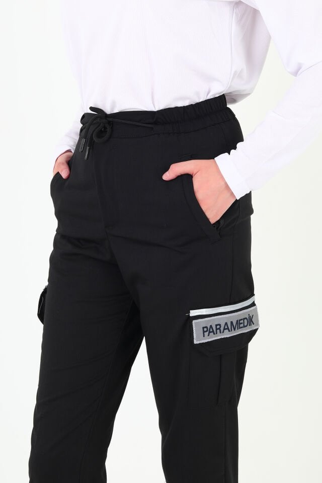 Yeni Paramedik Siyah Premium Likralı Pantolon (Unisex-Yüksek Bel)