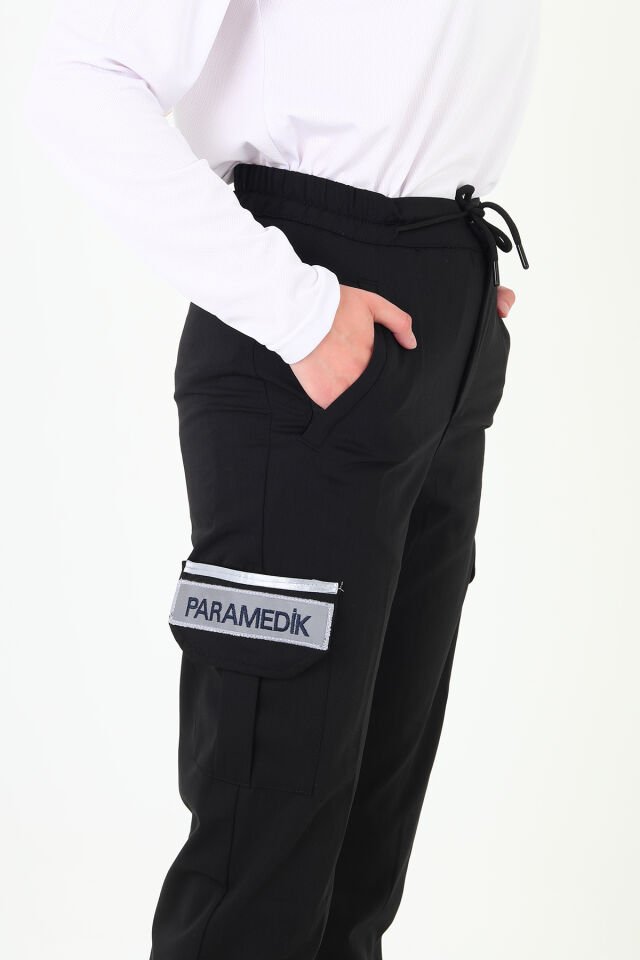 Yeni Paramedik Siyah Premium Likralı Pantolon (Unisex-Yüksek Bel)