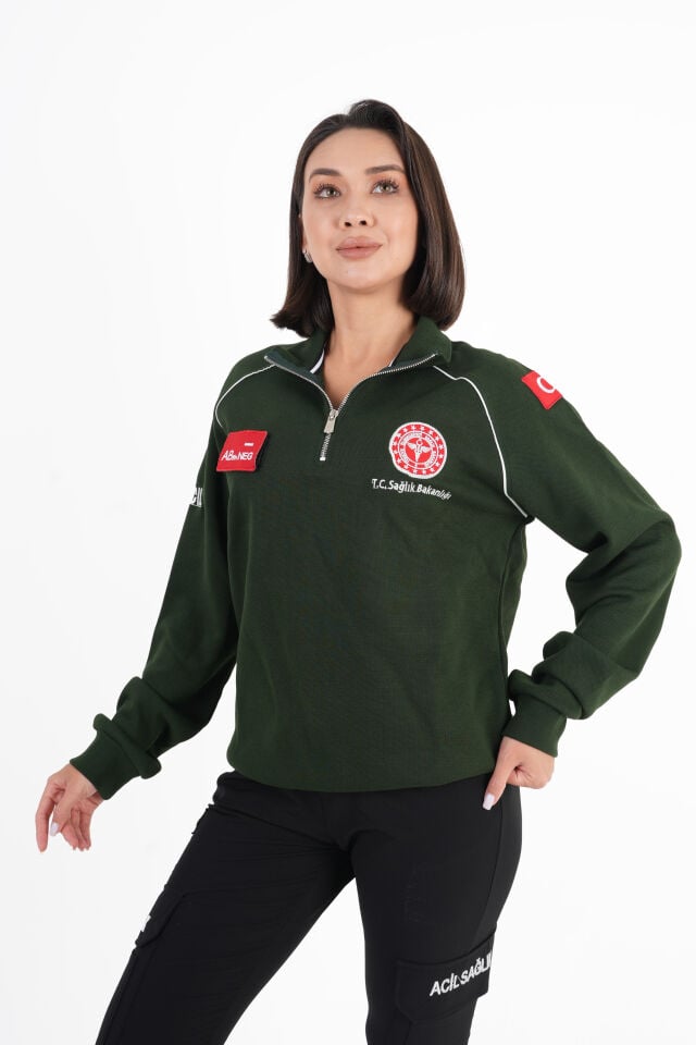 Sağlık Bakanlığı 112 Acil Sağlık Haki Yeşili Reglan Kol Fermuarlı Swit (Unisex)