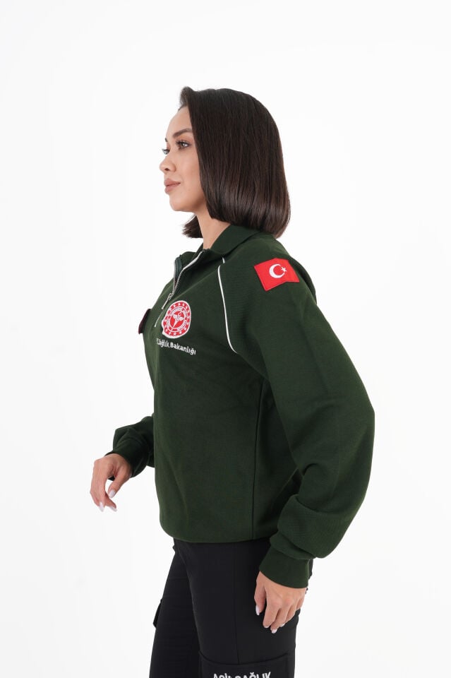 Sağlık Bakanlığı 112 Acil Sağlık Haki Yeşili Reglan Kol Fermuarlı Swit (Unisex)