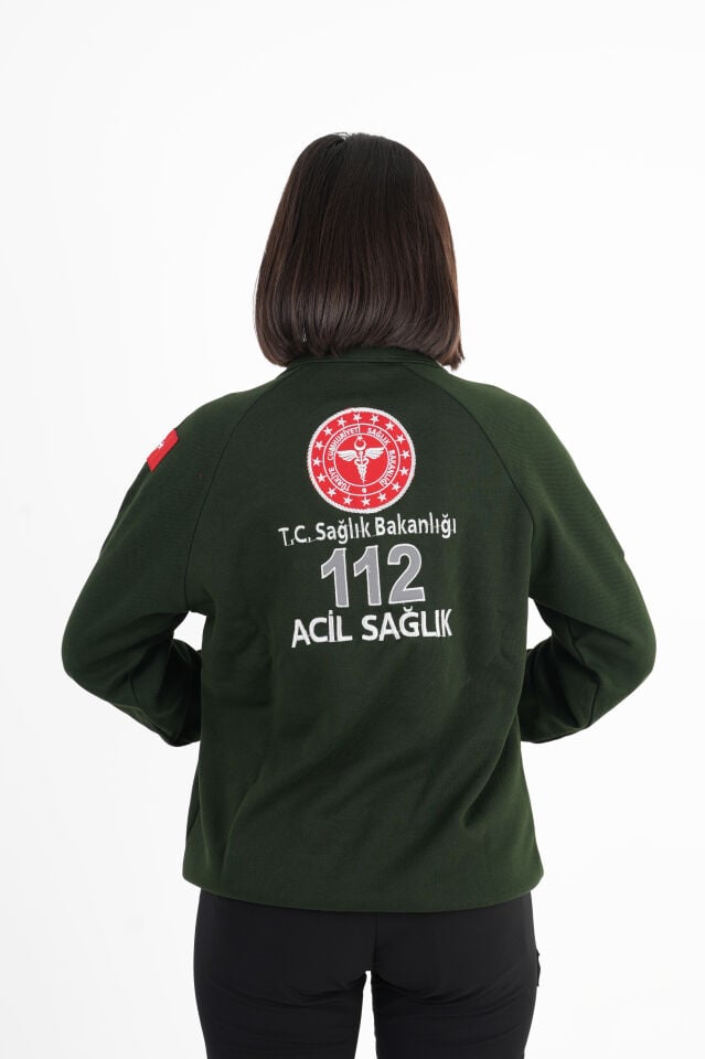 Sağlık Bakanlığı 112 Acil Sağlık Haki Yeşili Reglan Kol Fermuarlı Swit (Unisex)