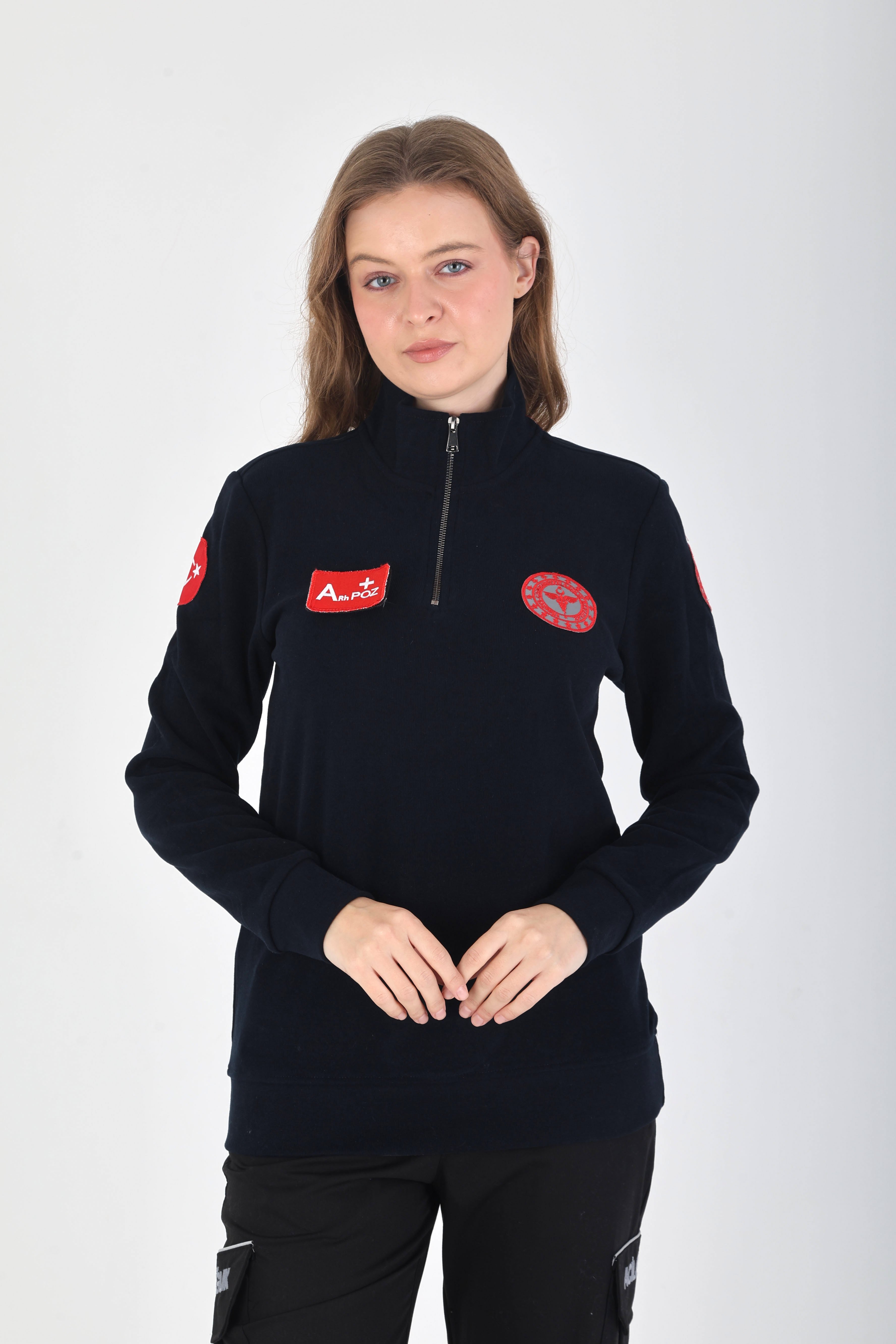 Fermuarlı 112 Acil Sağlık Örme Kumaş Lacivert Swit (Unisex)