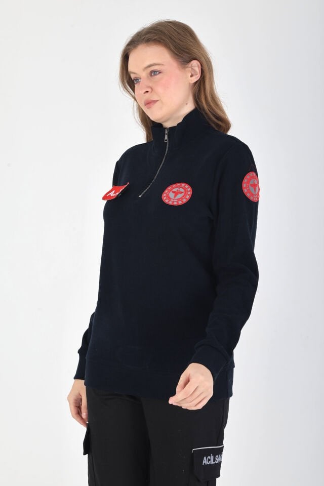 Fermuarlı 112 Acil Sağlık Örme Kumaş Lacivert Swit (Unisex)