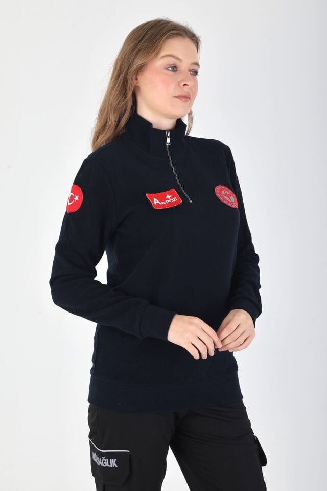 Fermuarlı 112 Acil Sağlık Örme Kumaş Lacivert Swit (Unisex)
