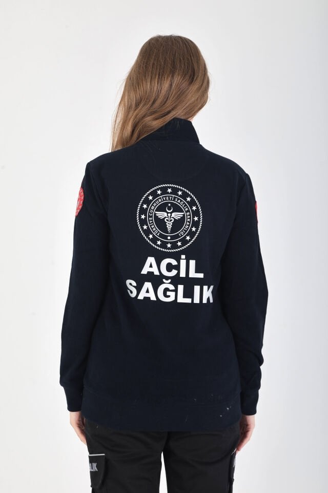 Fermuarlı 112 Acil Sağlık Örme Kumaş Lacivert Swit (Unisex)