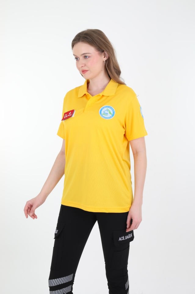 Evde Sağlık Sarı Comfort Polo Yaka T-shirt (Unisex-Fileli)