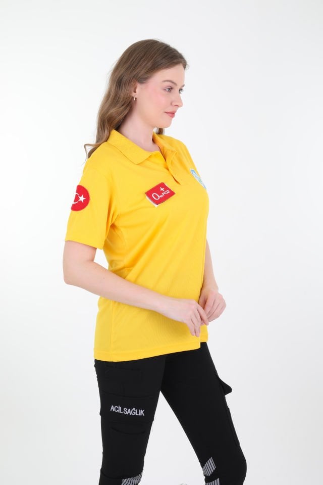 Evde Sağlık Sarı Comfort Polo Yaka T-shirt (Unisex-Fileli)
