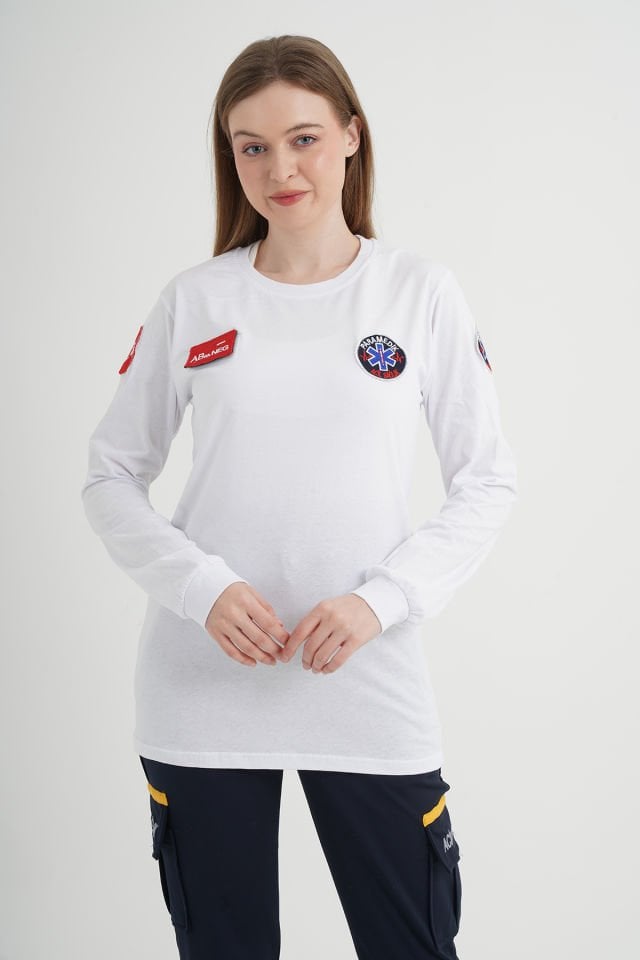 Yeni Paramedik Beyaz Uzun Kollu Penye T-shirt (Unisex)