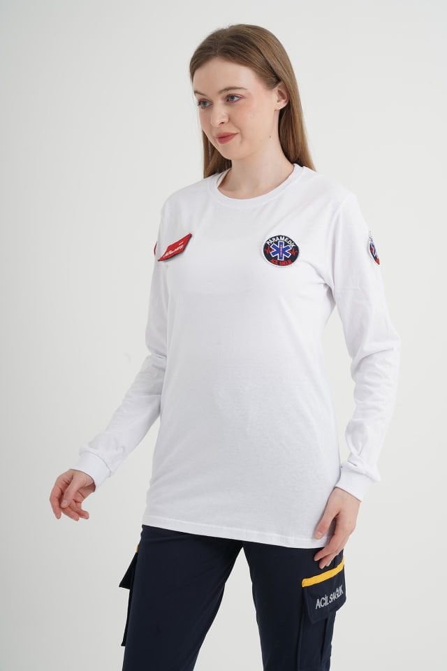 Yeni Paramedik Beyaz Uzun Kollu Penye T-shirt (Unisex)