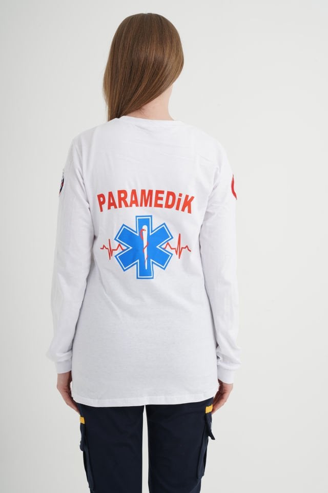 Yeni Paramedik Beyaz Uzun Kollu Penye T-shirt (Unisex)