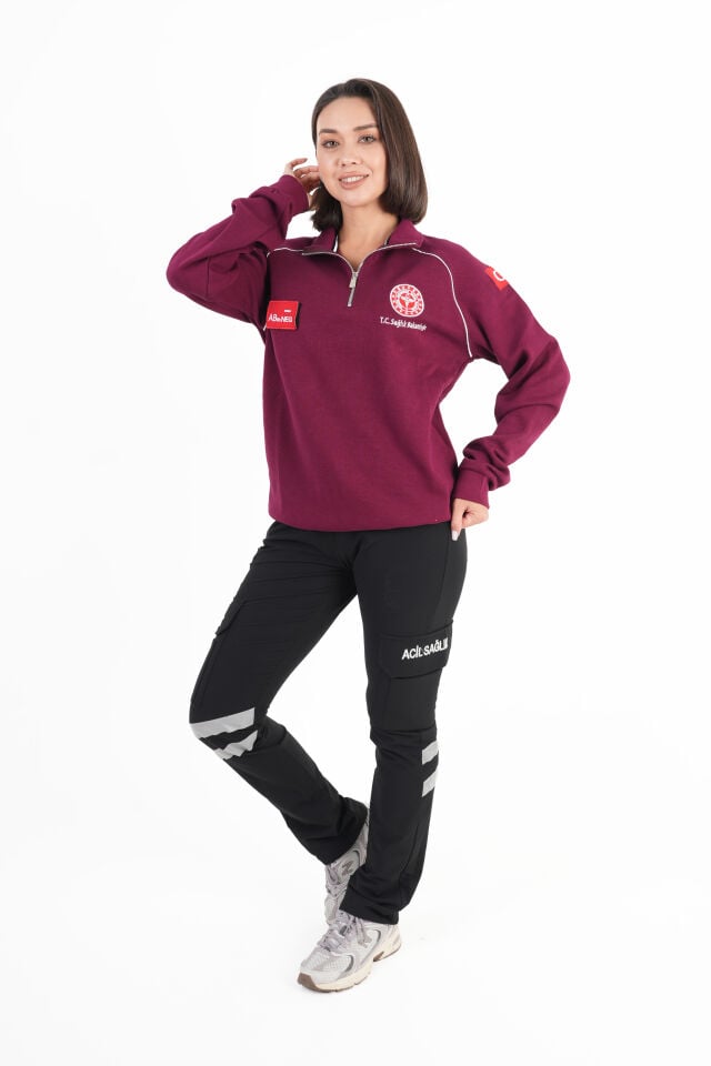 Sağlık Bakanlığı 112 Acil Sağlık Bordo Reglan Kol Fermuarlı Swit (Unisex)