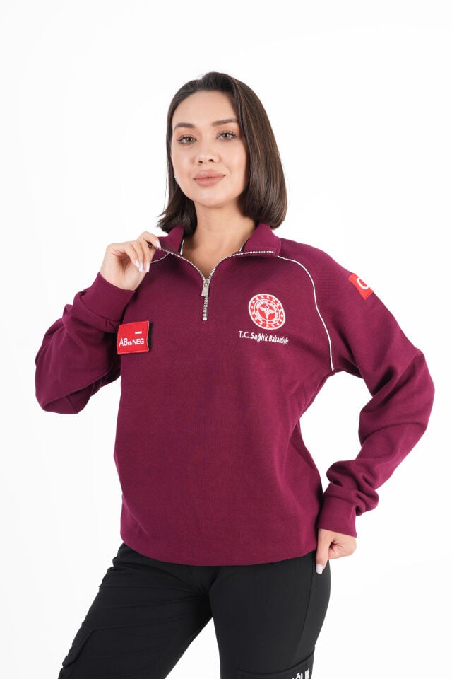 Sağlık Bakanlığı 112 Acil Sağlık Bordo Reglan Kol Fermuarlı Swit (Unisex)