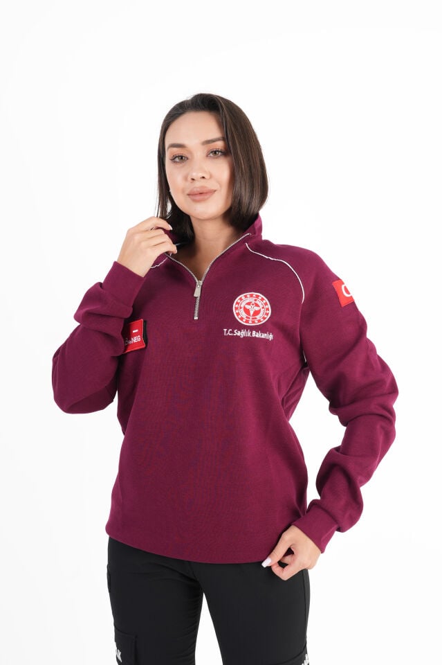 Sağlık Bakanlığı 112 Acil Sağlık Bordo Reglan Kol Fermuarlı Swit (Unisex)