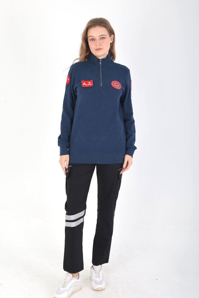 Fermuarlı 112 Acil Sağlık Örme Kumaş Petrol Mavisi Swit (Unisex)