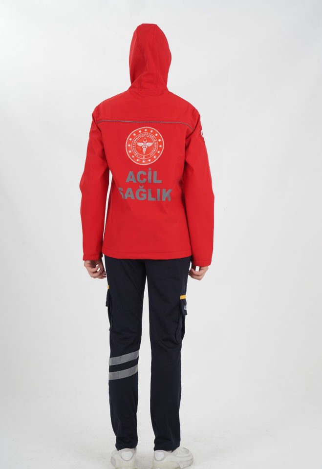 Yeni Acil Sağlık Kırmızı Shoftshell Mont (Su Geçirmez-Unisex)