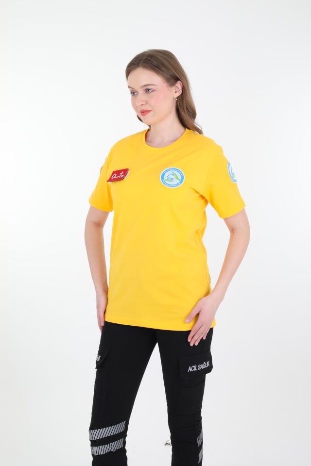 Evde Sağlık Sarı Comfort T-shirt (Unisex-Fileli)