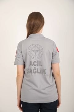 112 Acil Sağlık Comfort Polo Yaka Açık Füme T-shirt (Unisex-Fileli)