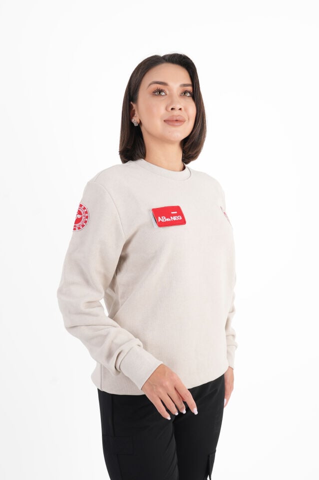 112 Acil Sağlık Sıfır Yaka Krem Rengi Örme Kumaş Swit (Unisex)