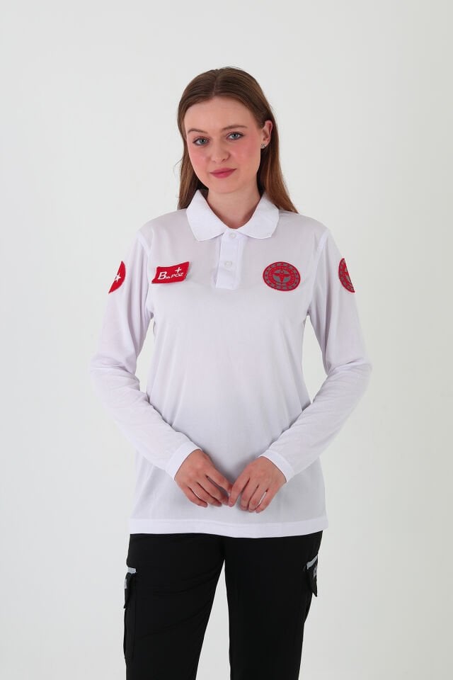 112 Acil Sağlık Uzun Kollu Beyaz Comfort T-shirt (Unisex-Fileli)