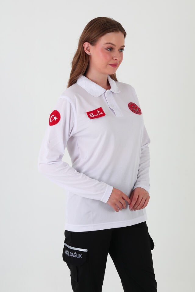 112 Acil Sağlık Uzun Kollu Beyaz Comfort T-shirt (Unisex-Fileli)