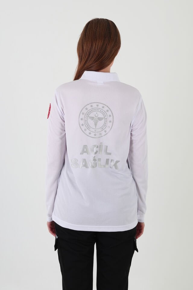112 Acil Sağlık Uzun Kollu Beyaz Comfort T-shirt (Unisex-Fileli)