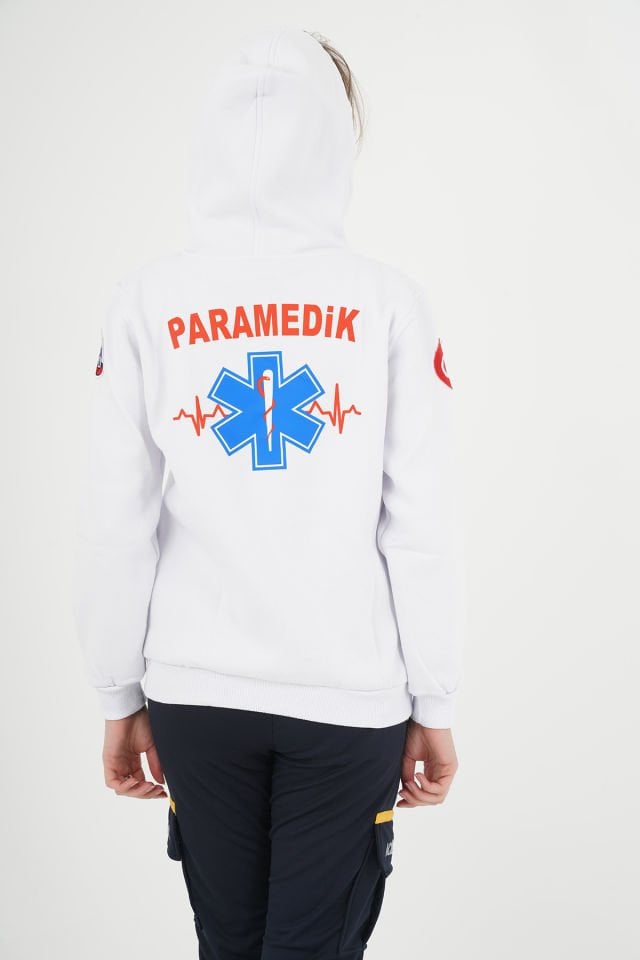 Yeni Paramedik Beyaz Kapşonlu Swit (Unisex)