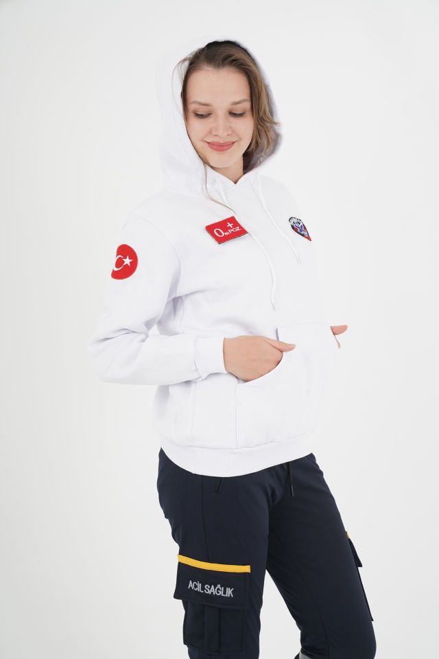 Yeni Paramedik Beyaz Kapşonlu Swit (Unisex)