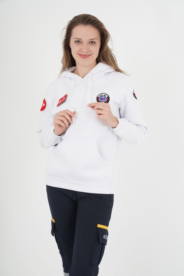 Yeni Paramedik Beyaz Kapşonlu Swit (Unisex)