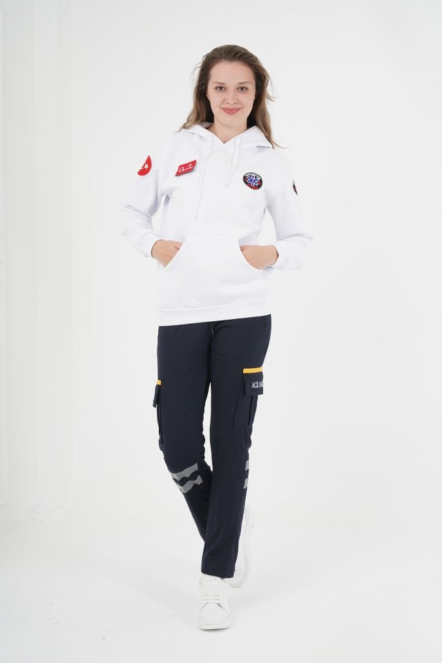Yeni Paramedik Beyaz Kapşonlu Swit (Unisex)