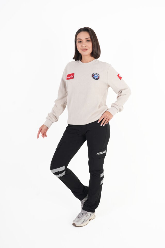 Paramedik Krem Rengi Sıfır Yaka Örme Kumaş Swit (Unisex)